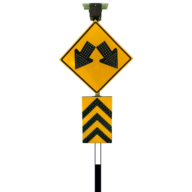 ป้ายไฟเตือนเครื่องหมายลูกศรคู่ พลังงานแสงอาทิตย์